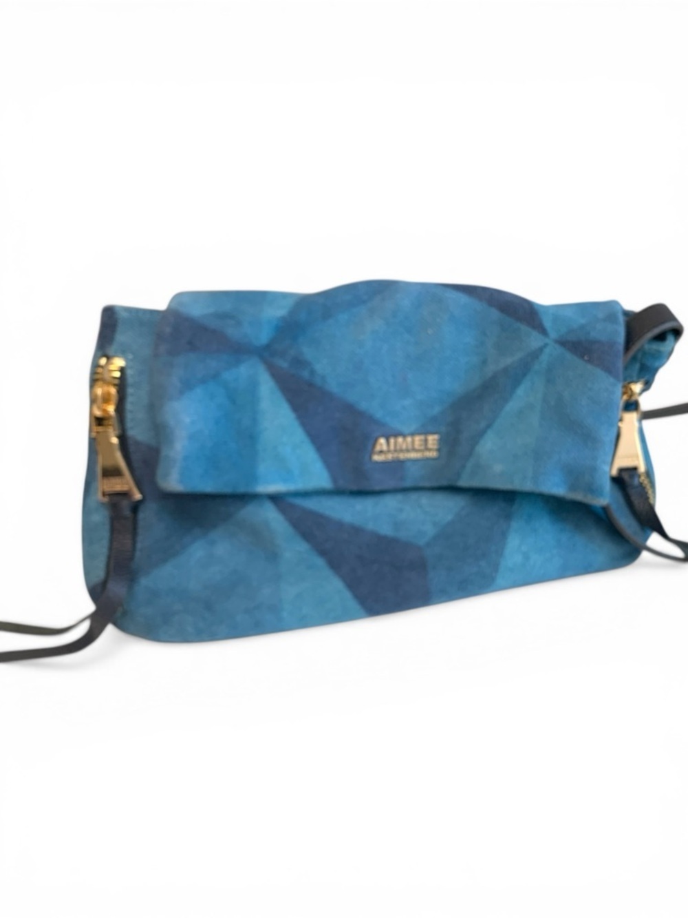 Aimee Kestenberg Blue Suede Geometric Fold-Over  Crossbody